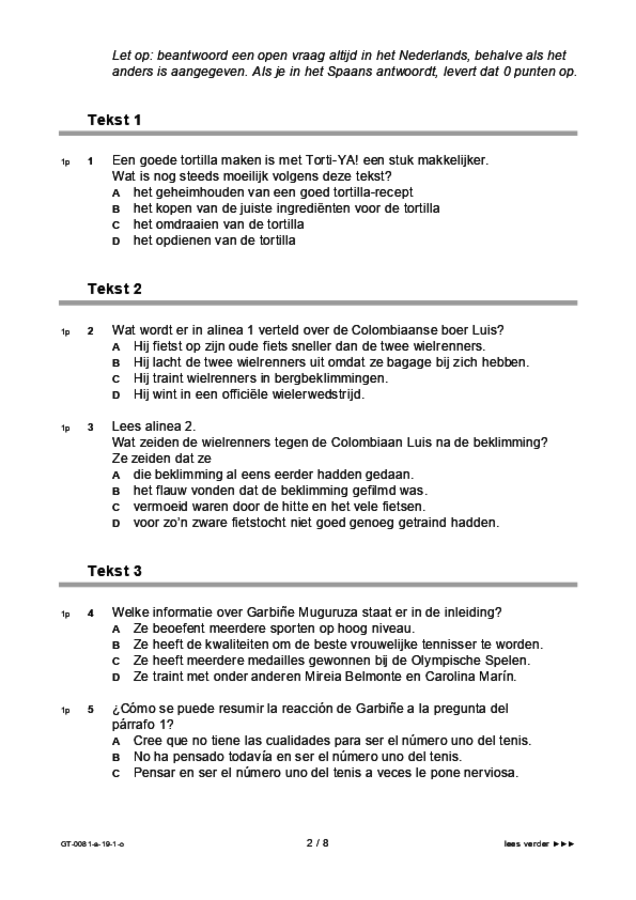 Opgaven examen VMBO GLTL Spaans 2019, tijdvak 1. Pagina 2