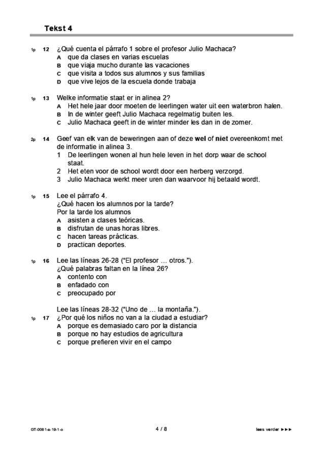 Opgaven examen VMBO GLTL Spaans 2019, tijdvak 1. Pagina 4