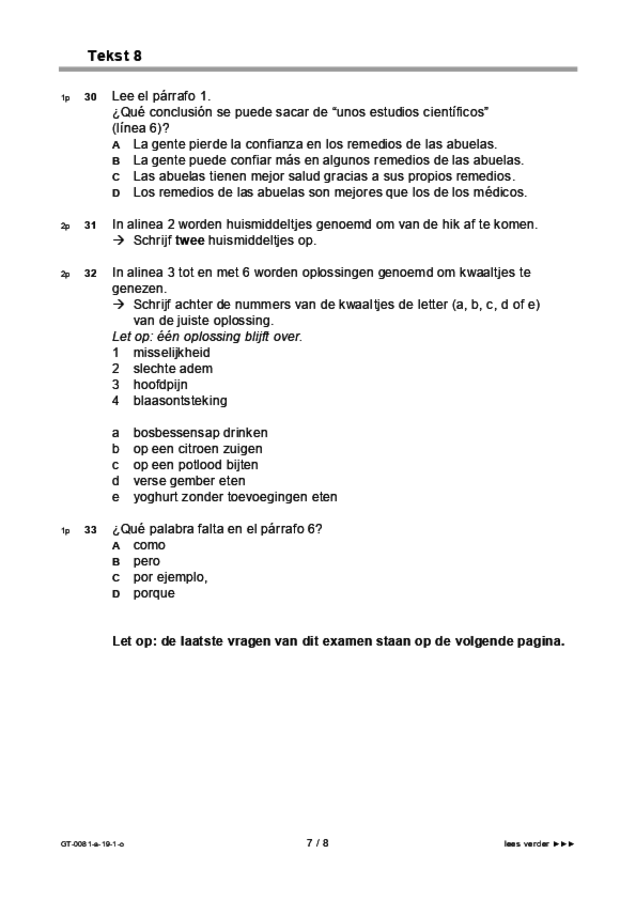 Opgaven examen VMBO GLTL Spaans 2019, tijdvak 1. Pagina 7