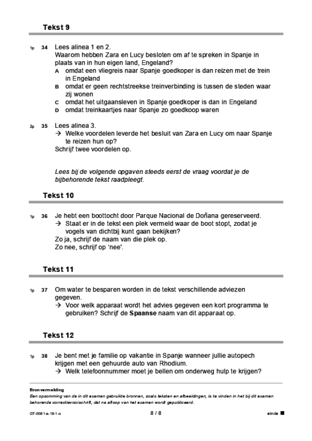 Opgaven examen VMBO GLTL Spaans 2019, tijdvak 1. Pagina 8