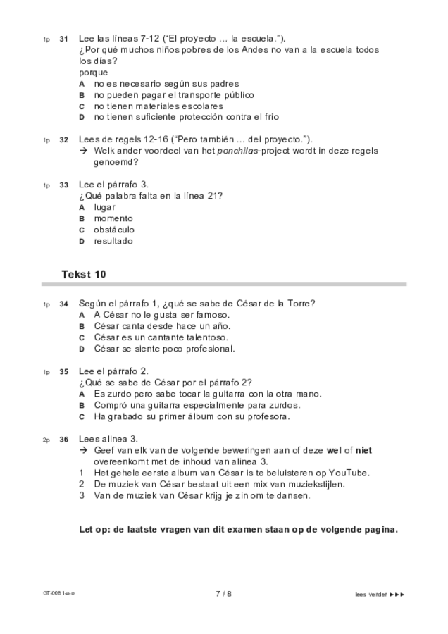 Opgaven examen VMBO GLTL Spaans 2021, tijdvak 1. Pagina 7