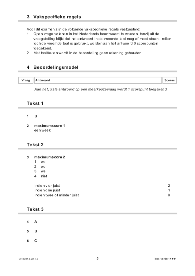 Correctievoorschrift examen VMBO GLTL Spaans 2022, tijdvak 1. Pagina 5