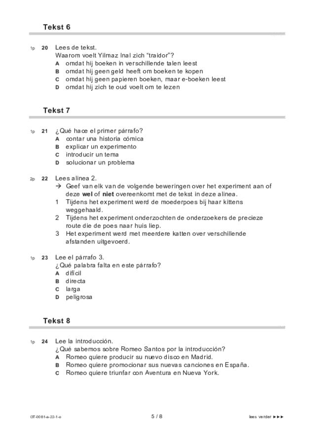 Opgaven examen VMBO GLTL Spaans 2022, tijdvak 1. Pagina 5