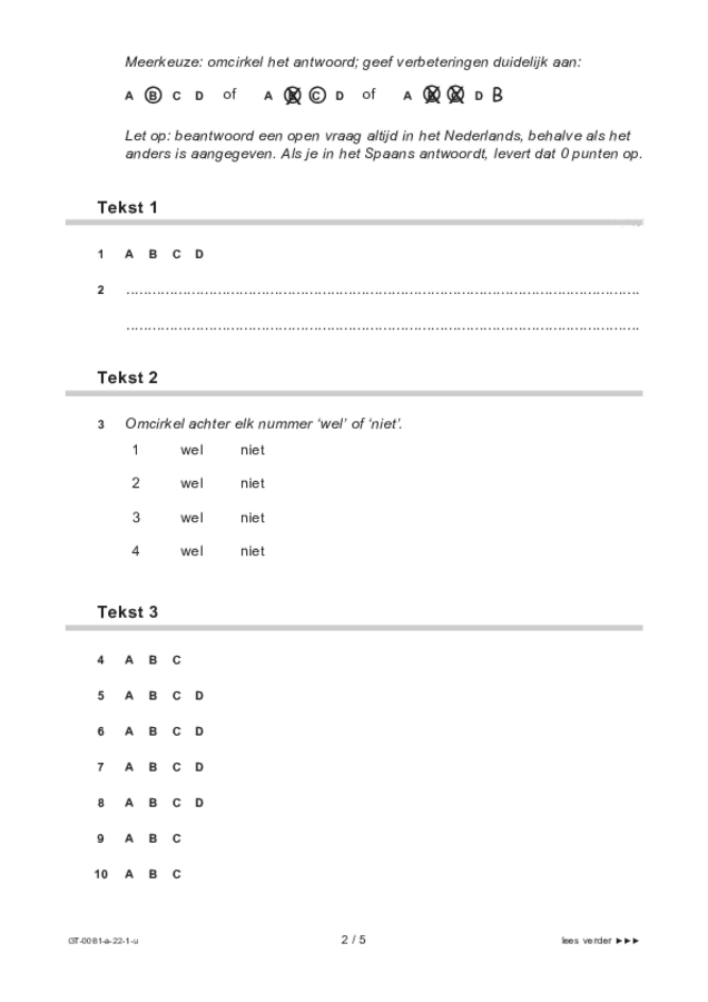 Uitwerkbijlage examen VMBO GLTL Spaans 2022, tijdvak 1. Pagina 2
