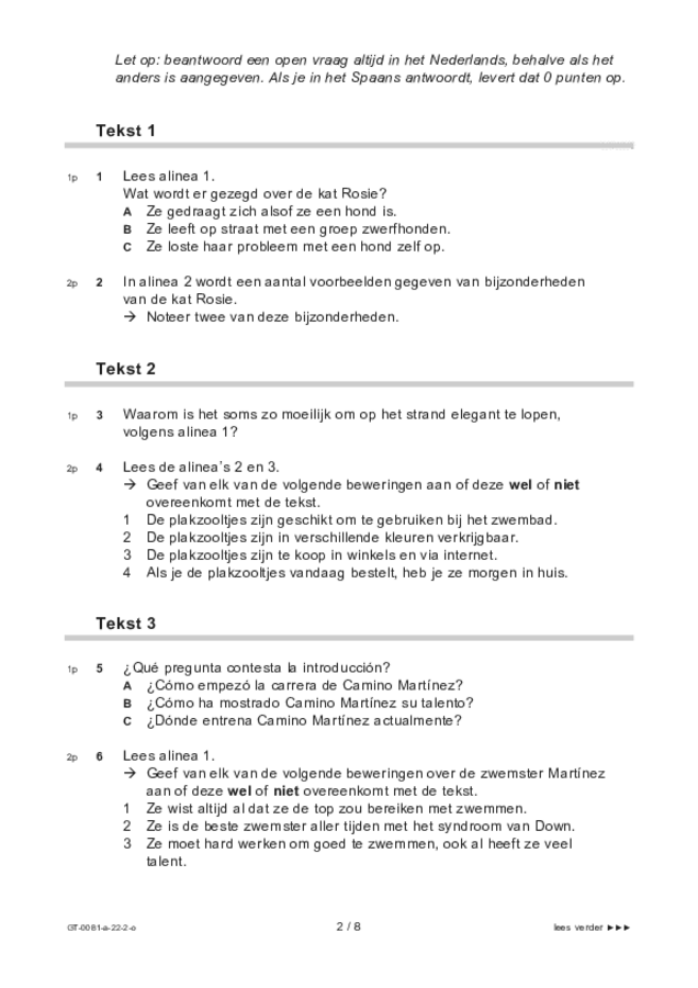 Opgaven examen VMBO GLTL Spaans 2022, tijdvak 2. Pagina 2