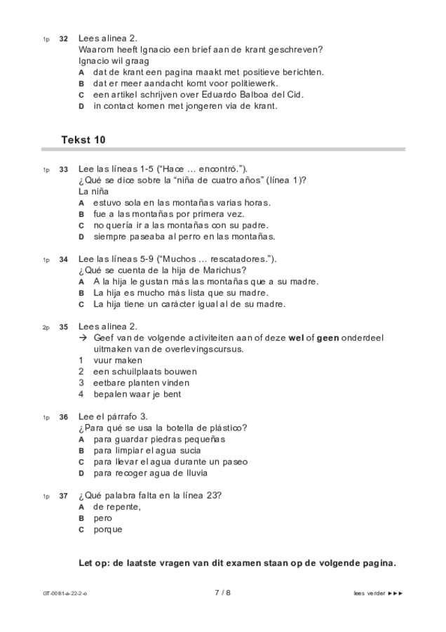 Opgaven examen VMBO GLTL Spaans 2022, tijdvak 2. Pagina 7