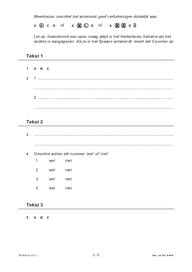 Uitwerkbijlage examen VMBO GLTL Spaans 2022, tijdvak 2. Pagina 2