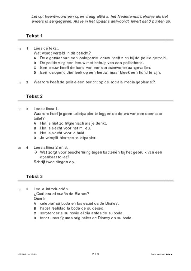 Opgaven examen VMBO GLTL Spaans 2023, tijdvak 1. Pagina 2