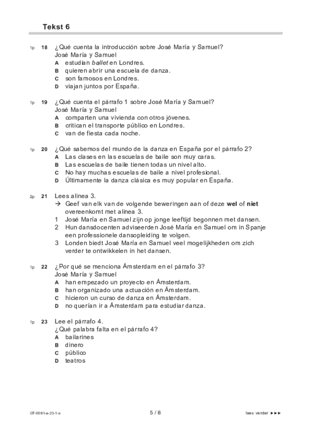 Opgaven examen VMBO GLTL Spaans 2023, tijdvak 1. Pagina 5