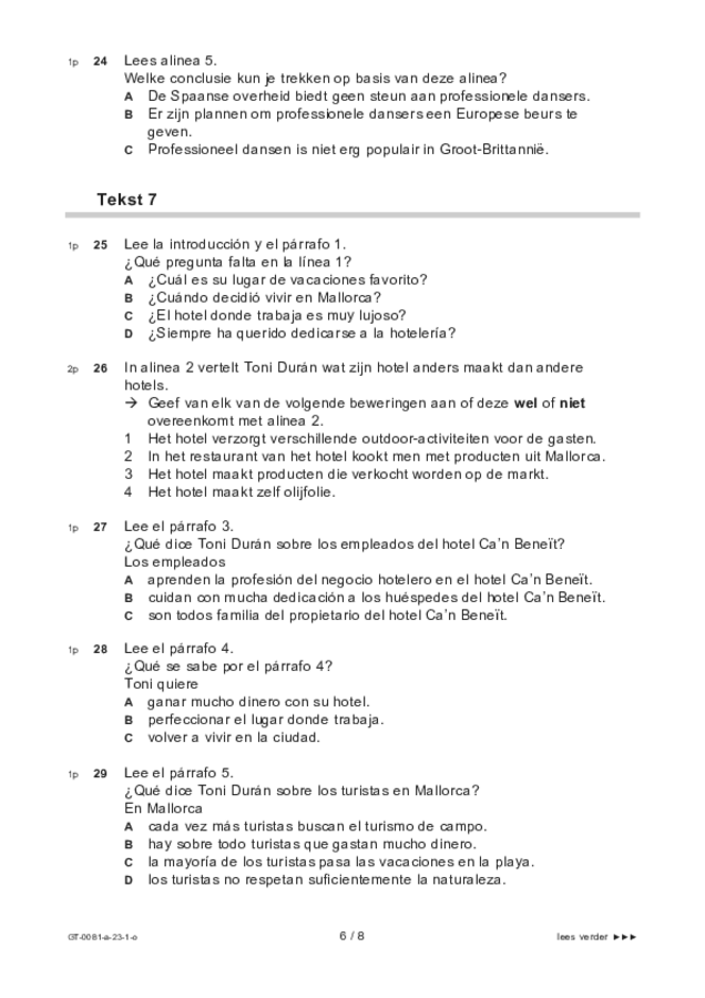 Opgaven examen VMBO GLTL Spaans 2023, tijdvak 1. Pagina 6