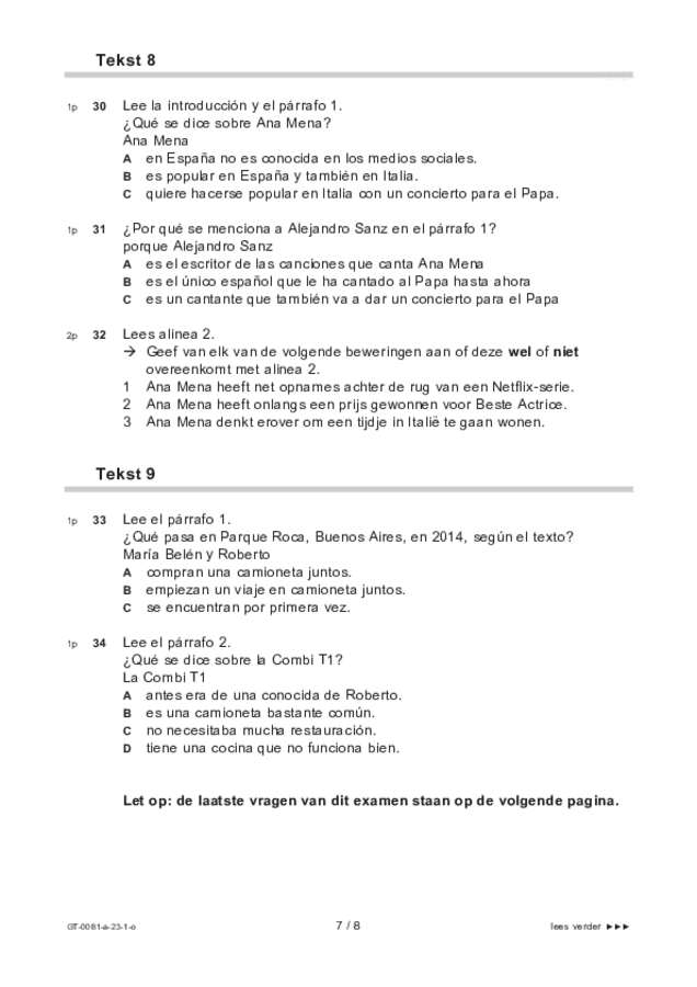 Opgaven examen VMBO GLTL Spaans 2023, tijdvak 1. Pagina 7