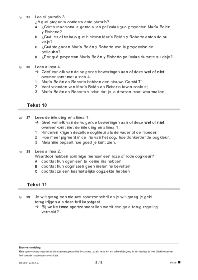 Opgaven examen VMBO GLTL Spaans 2023, tijdvak 1. Pagina 8