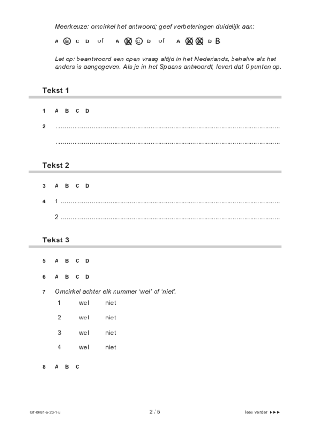 Uitwerkbijlage examen VMBO GLTL Spaans 2023, tijdvak 1. Pagina 2