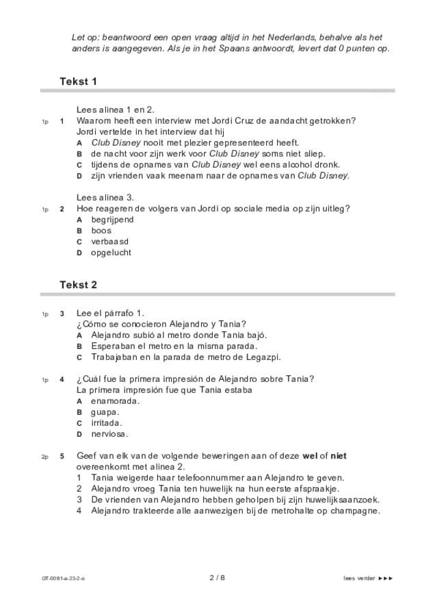 Opgaven examen VMBO GLTL Spaans 2023, tijdvak 2. Pagina 2