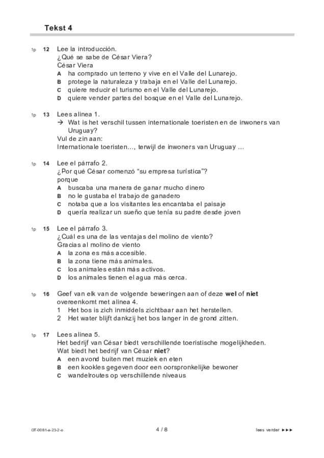 Opgaven examen VMBO GLTL Spaans 2023, tijdvak 2. Pagina 4