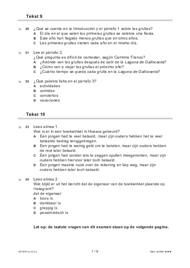 Opgaven examen VMBO GLTL Spaans 2023, tijdvak 2. Pagina 7