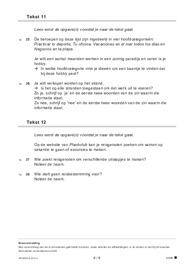 Opgaven examen VMBO GLTL Spaans 2023, tijdvak 2. Pagina 8