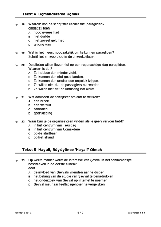 Opgaven examen VMBO GLTL Turks 2019, tijdvak 1. Pagina 5