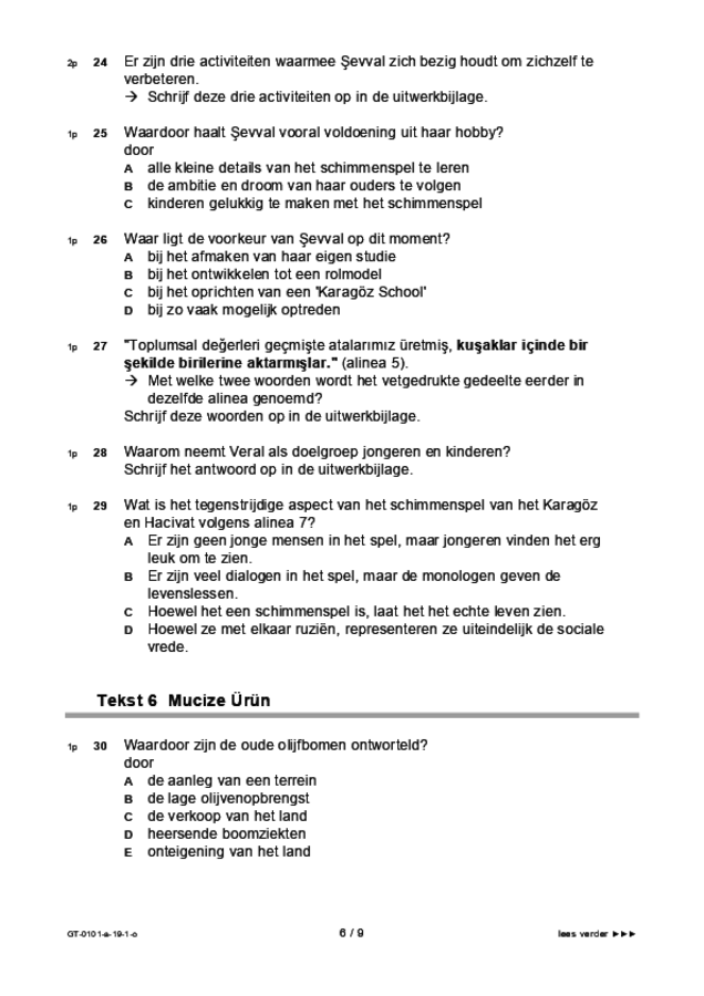 Opgaven examen VMBO GLTL Turks 2019, tijdvak 1. Pagina 6