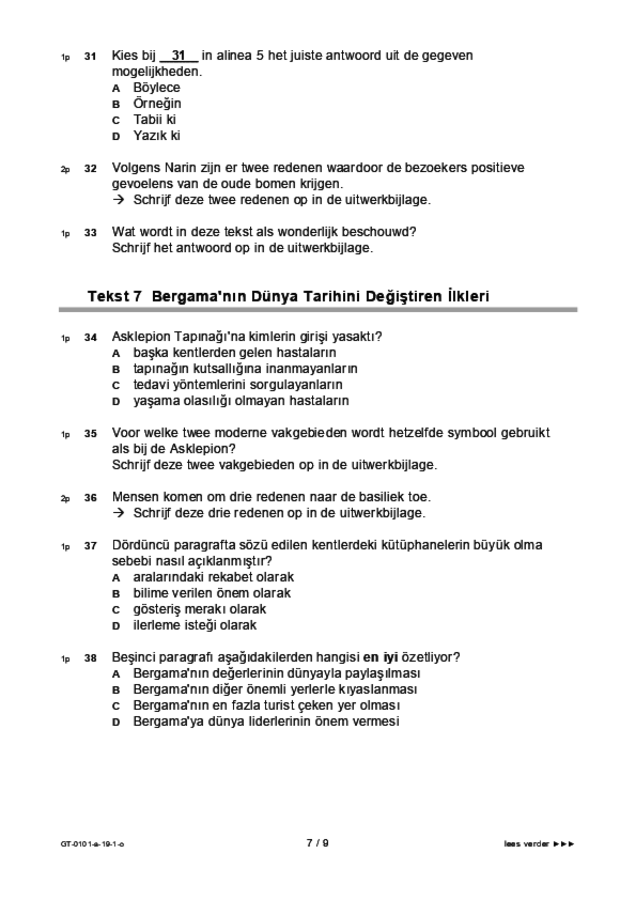Opgaven examen VMBO GLTL Turks 2019, tijdvak 1. Pagina 7
