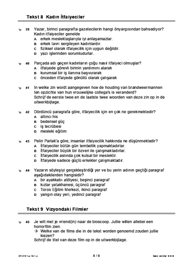 Opgaven examen VMBO GLTL Turks 2019, tijdvak 1. Pagina 8