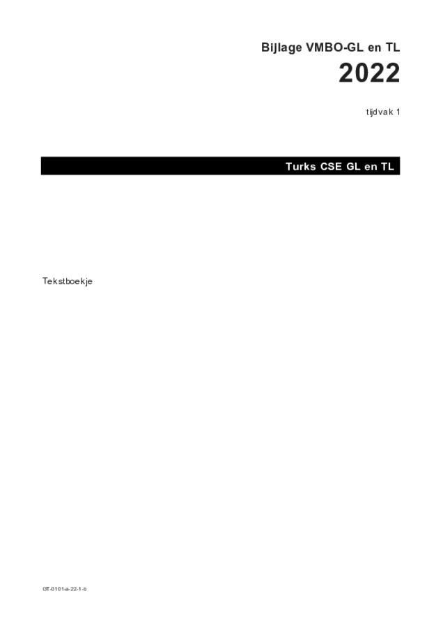 Bijlage examen VMBO GLTL Turks 2022, tijdvak 1. Pagina 1