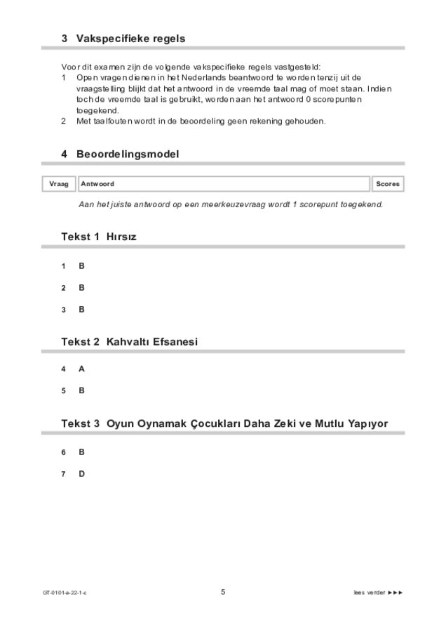 Correctievoorschrift examen VMBO GLTL Turks 2022, tijdvak 1. Pagina 5