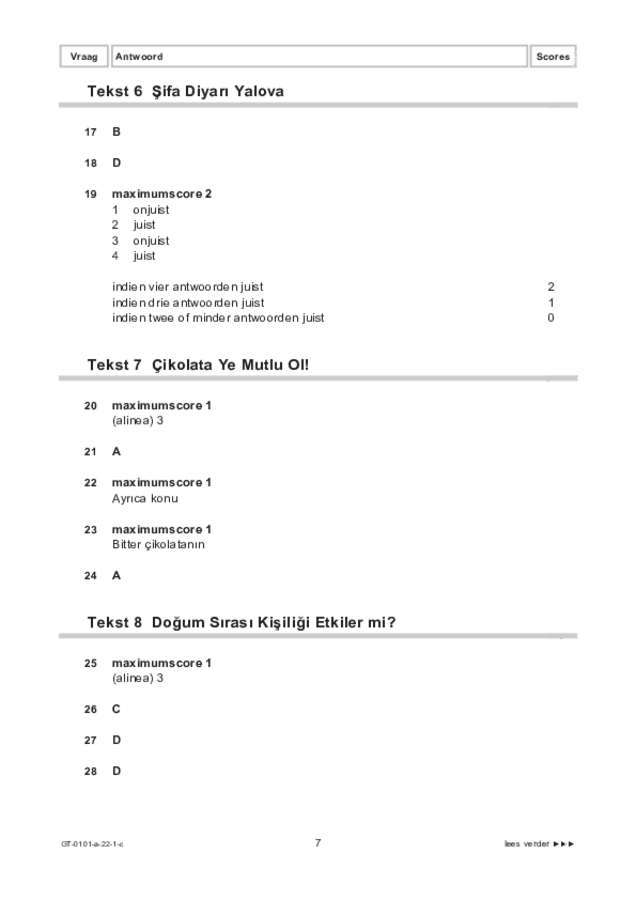 Correctievoorschrift examen VMBO GLTL Turks 2022, tijdvak 1. Pagina 7