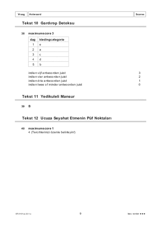 Correctievoorschrift examen VMBO GLTL Turks 2022, tijdvak 1. Pagina 9