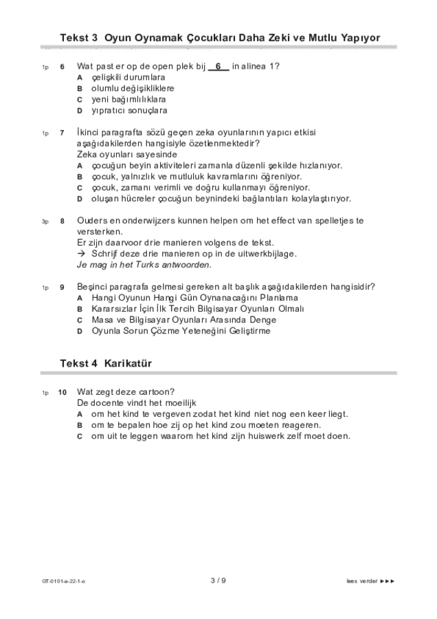 Opgaven examen VMBO GLTL Turks 2022, tijdvak 1. Pagina 3