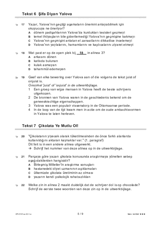 Opgaven examen VMBO GLTL Turks 2022, tijdvak 1. Pagina 5