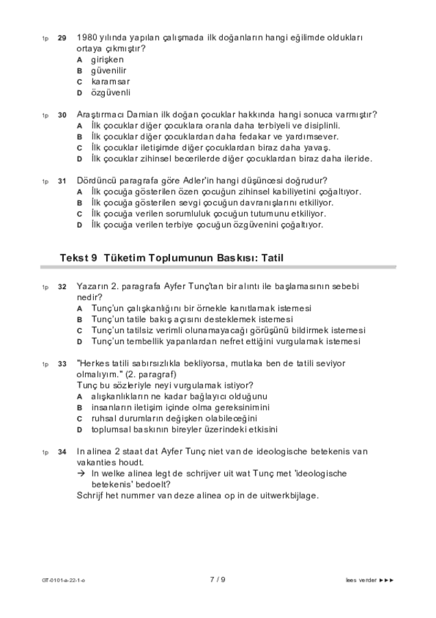 Opgaven examen VMBO GLTL Turks 2022, tijdvak 1. Pagina 7