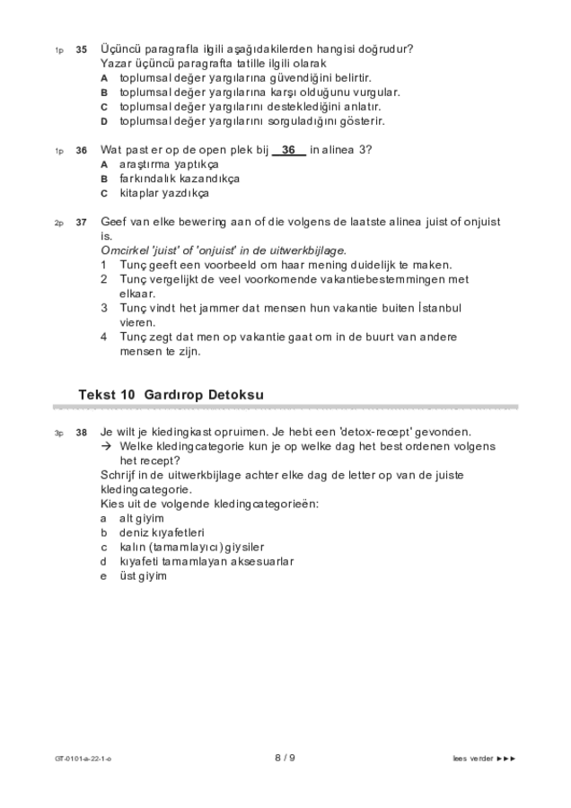 Opgaven examen VMBO GLTL Turks 2022, tijdvak 1. Pagina 8