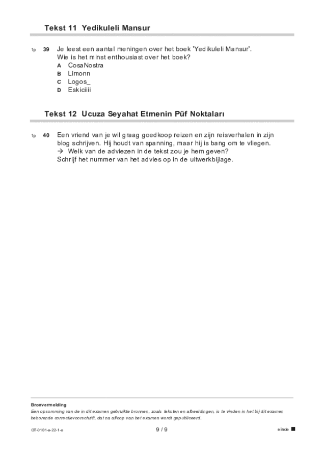 Opgaven examen VMBO GLTL Turks 2022, tijdvak 1. Pagina 9