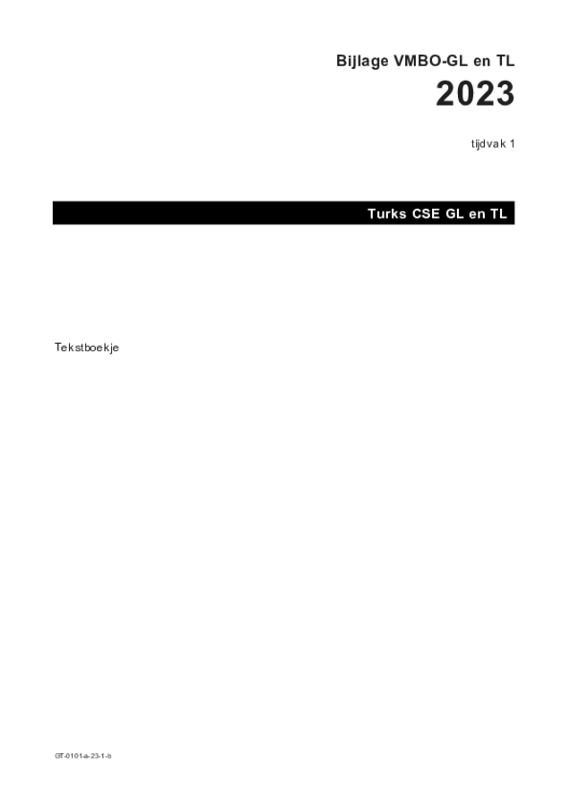 Bijlage examen VMBO GLTL Turks 2023, tijdvak 1. Pagina 1