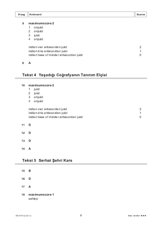 Correctievoorschrift examen VMBO GLTL Turks 2023, tijdvak 1. Pagina 6