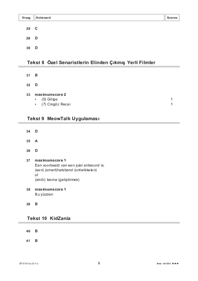 Correctievoorschrift examen VMBO GLTL Turks 2023, tijdvak 1. Pagina 8