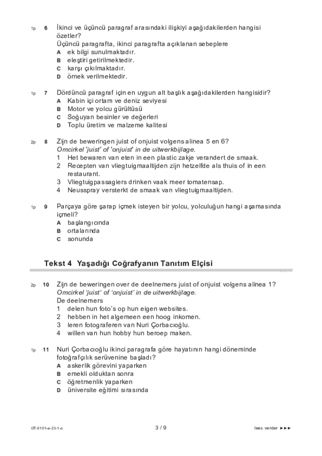 Opgaven examen VMBO GLTL Turks 2023, tijdvak 1. Pagina 3