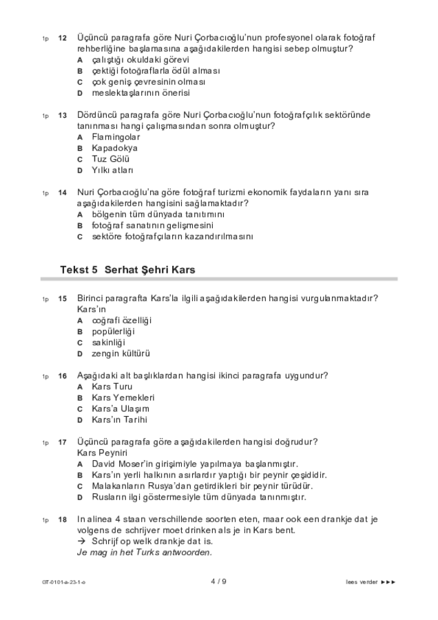 Opgaven examen VMBO GLTL Turks 2023, tijdvak 1. Pagina 4