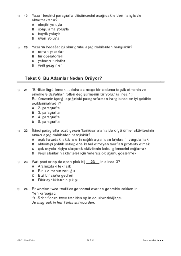 Opgaven examen VMBO GLTL Turks 2023, tijdvak 1. Pagina 5