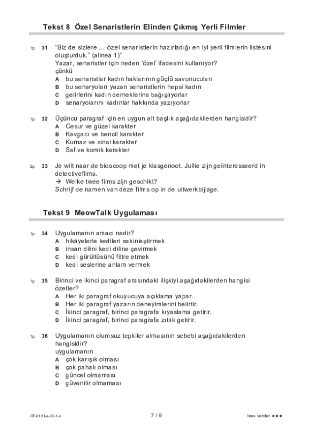 Opgaven examen VMBO GLTL Turks 2023, tijdvak 1. Pagina 7