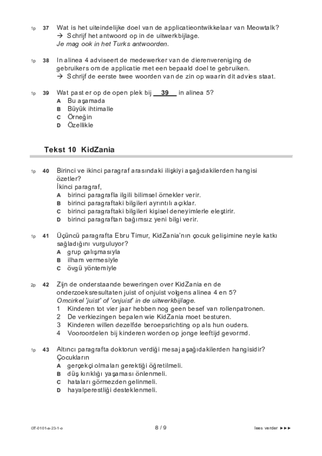 Opgaven examen VMBO GLTL Turks 2023, tijdvak 1. Pagina 8