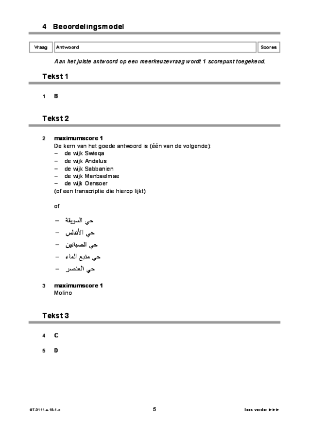 Correctievoorschrift examen VMBO GLTL Arabisch 2018, tijdvak 1. Pagina 5