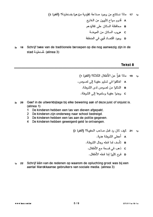 Opgaven examen VMBO GLTL Arabisch 2019, tijdvak 1. Pagina 5