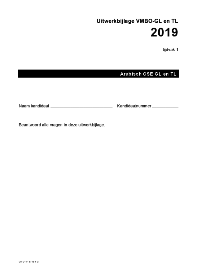 Uitwerkbijlage examen VMBO GLTL Arabisch 2019, tijdvak 1. Pagina 1