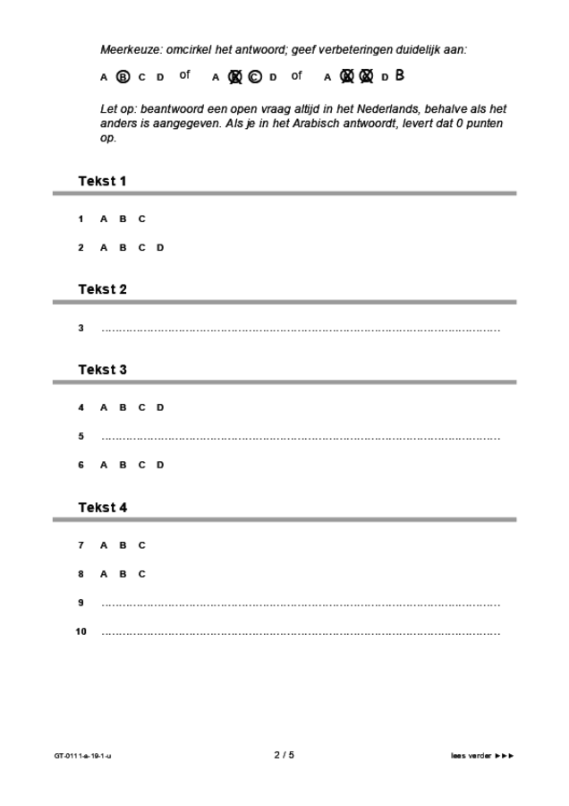 Uitwerkbijlage examen VMBO GLTL Arabisch 2019, tijdvak 1. Pagina 2