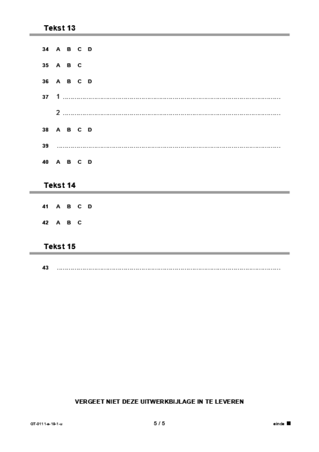Uitwerkbijlage examen VMBO GLTL Arabisch 2019, tijdvak 1. Pagina 5