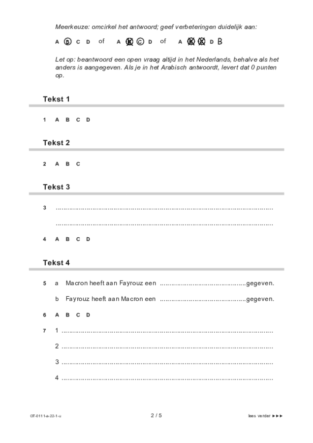 Uitwerkbijlage examen VMBO GLTL Arabisch 2022, tijdvak 1. Pagina 2