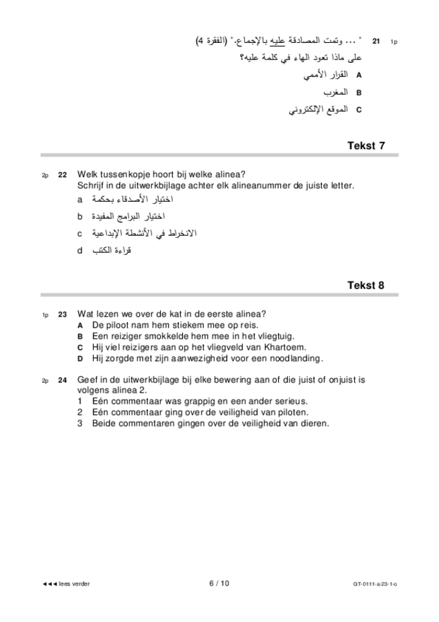 Opgaven examen VMBO GLTL Arabisch 2023, tijdvak 1. Pagina 6