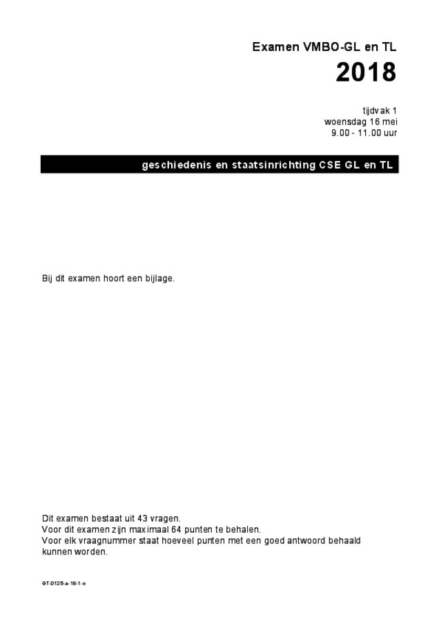 Opgaven examen VMBO GLTL geschiedenis 2018, tijdvak 1. Pagina 1